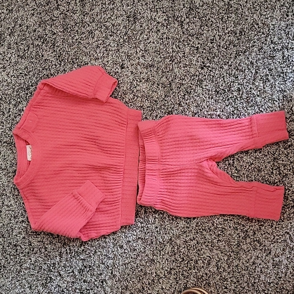 Coral 2 piece waffle weave outfit